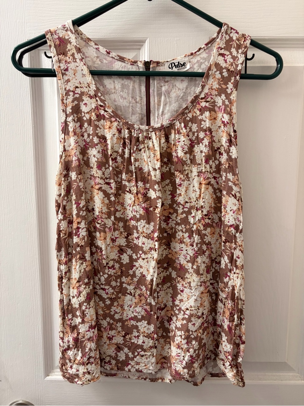 Pulse Floral Scoop Neck Tank Top in Brown, Cream and Pink